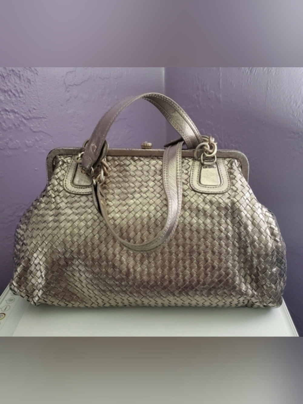 Vintage Elliott Lucca Genuine Leather Woven Handbag - "Alicante"